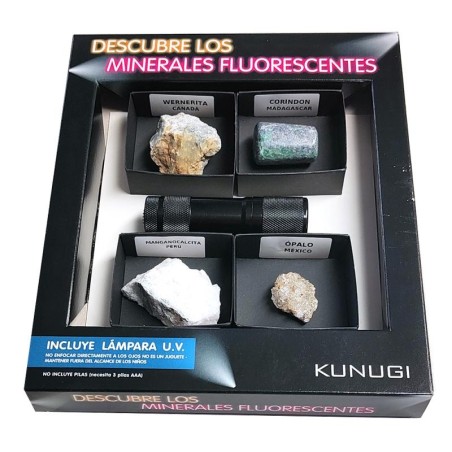 Fluorescent minerals under ultraviolet light.