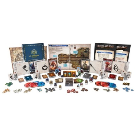 Image of the contents of the game Gloomhaven: Jaws of the Lion.