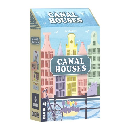 Imagen frontal de la caja del juego de mesa Canal houses.