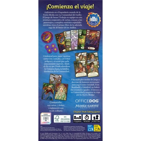 Imagen trasera de la caja del juego de cartas la comunidad del anillo el juego de bazas