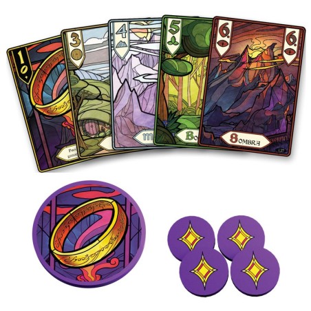 Image of the components of The Fellowship of the Ring: The Trick-Taking Game
