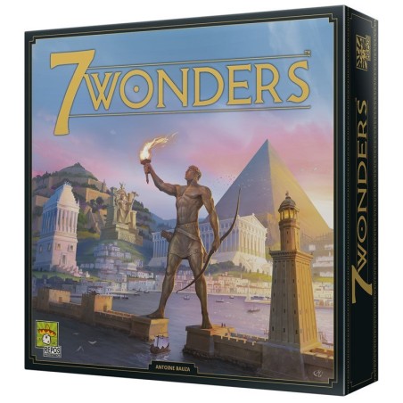 Imagen de la portada del juego de cartas 7 wonders.