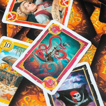 Imagen de los componentes del juego de bazas skull king.