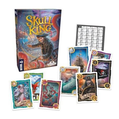 Image of the components of the Skull King trick-taking game.