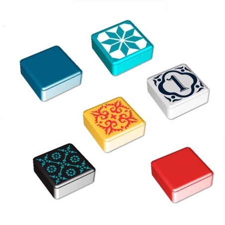 Imagen de los componentes del juego de estrategia Azul.