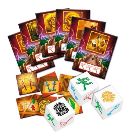 Image of the components of the cooperative game Escape: The Curse of the Temple.