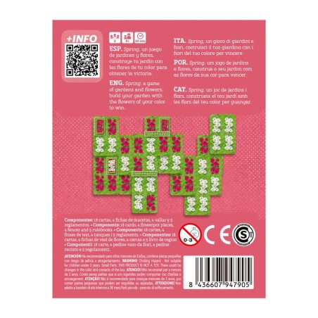 Back image of the abstract card game Spring box with relevant information.