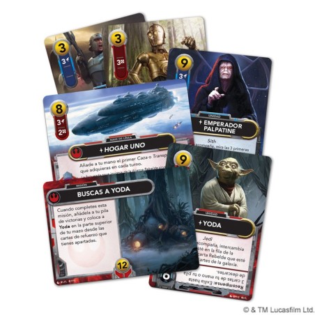 Imagen de los componentes del juego refuerzos rebeldes e imperio para sw deckbuilding game comprar sw deckbuilding game