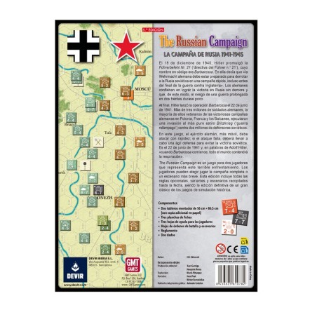 Imagen posterior de la caja del juego de mesa the russian campaign con información relevante comprar the russian campaign