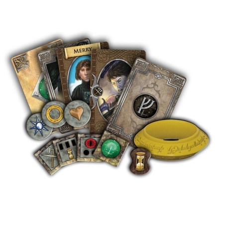 Imagen de los componentes del juego de mesa cooperativo el señor de los anillos comprar