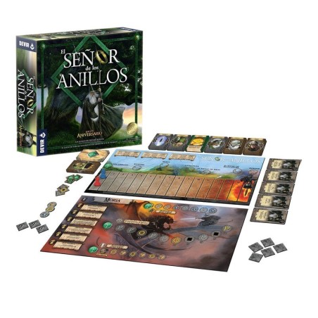 Imagen de los componentes del juego de mesa cooperativo el señor de los anillos comprar
