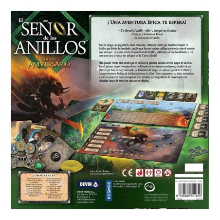 Imagen posterior de la caja del juego de mesa cooperativo el señor de los anillos edición aniversario comprar