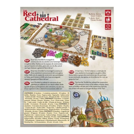Imagen posterior de la caja del juego de estrategia y dados Red Cathedral comprar Red Cathedral