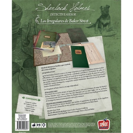 Imagen posterior de la caja del juego de deducción sherlock holmes los irregulares de baker street comprar juego de deducción