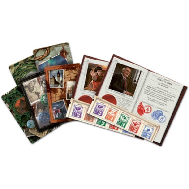 Imagen de los componentes del juego cooperativo eldritch horror compra eldritch horror juego de mesa