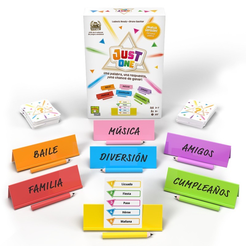Componentes del juego cooperativo de palabras just one de asmodee