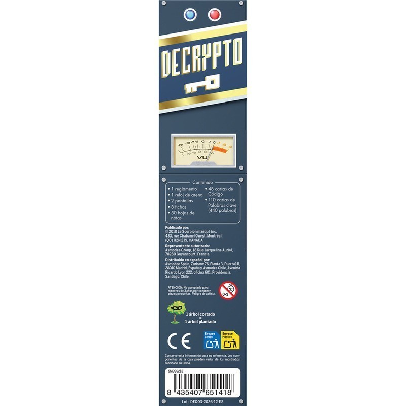 Box of the deduction game Decrypto: secure transmision by Asmodee.