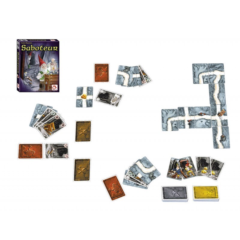 componentes del juego de cartas de roles ocultos saboteur de mercurio