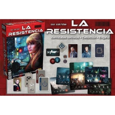 Components of the hidden roles game The Resistance by Devir.