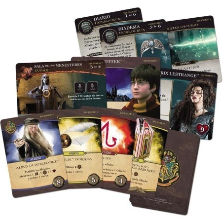 componentes del juego de mesa de construccion de mazos harry potter hogwarts battle de asmodee