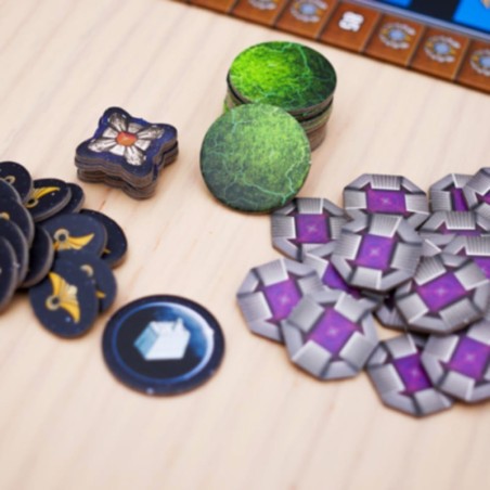 Components of the Gaia Project advanced strategy board game by Maldito Games.