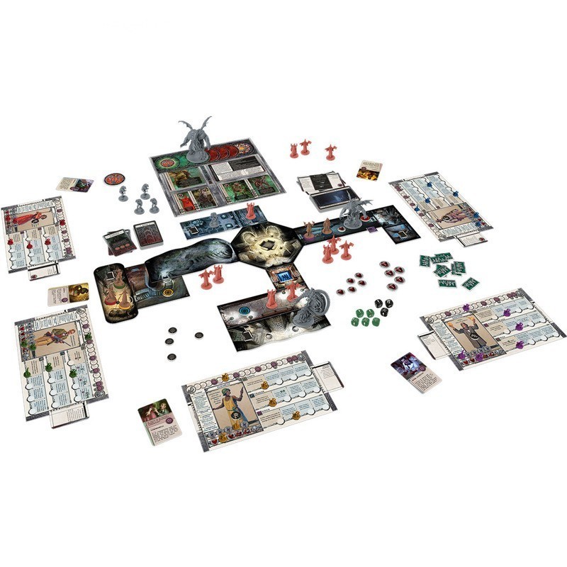 componentes del juego de mesa coopetativo cthulhu death may die de asodee