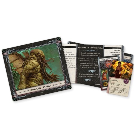 Components of the Cthulhu: Death May Die cooperative board game by Asmodee.