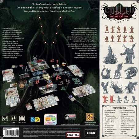 trasera de la caja del juego de mesa cooperativo Cthulhu death may die de asmodee
