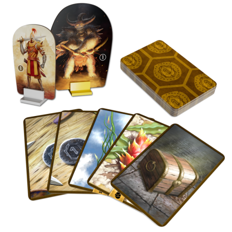 Components of the Frosthaven cooperative board game by Cephalofair Games.
