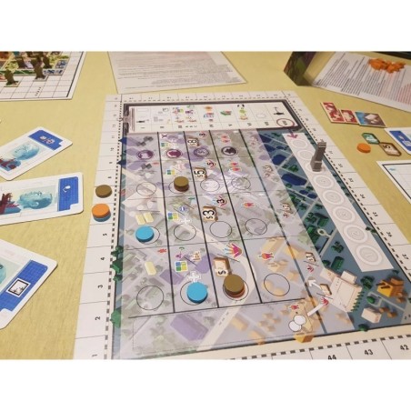 Components of the Small City city-building board game by AV Studio.