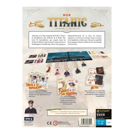 Trasera de la caja del juego de mesa cooperativo SOS Titanic de devir - comprar en el taller del modelista
