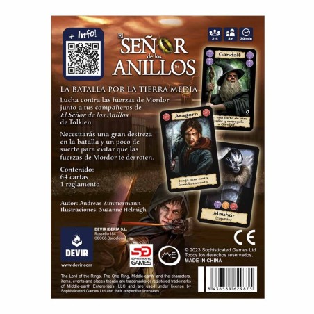 trasera de la caja del juego de cartas el señor de los anillos batalla por la tierra media de devir - comprar