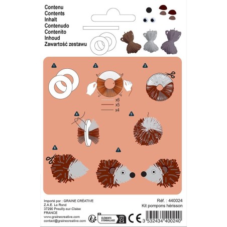 Kit de pompones. Erizo. GRAINE CREATIVE