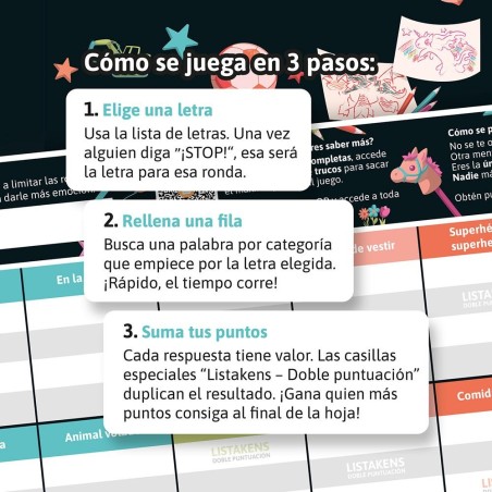 Juego de palabras Listos, listas y listakens junior.