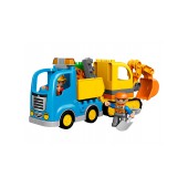 Truck and tracked excavator.