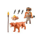 Caveman with sabertooth tiger.