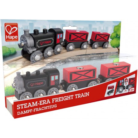 Steam era freight train.
