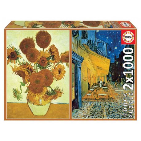 Los girasoles + Terraza de café por la noche, Vincent Van Gogh. 2X1000