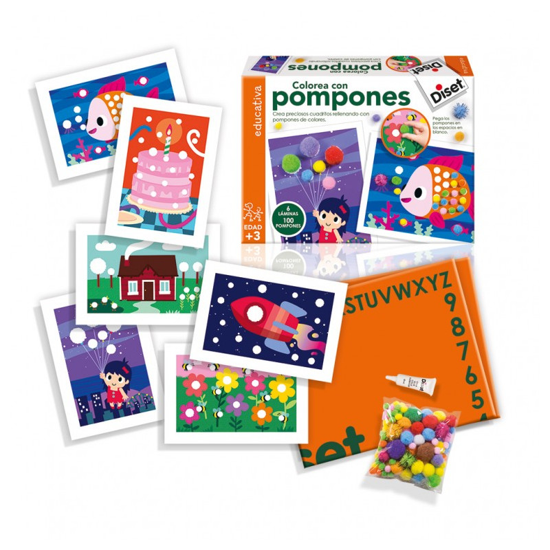 Colorea con pompones.