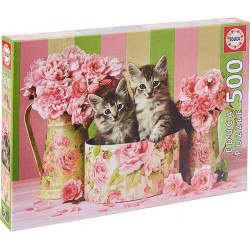 Gatitos con rosas. 500 piezas.