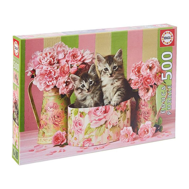 Gatitos con rosas. 500 piezas.