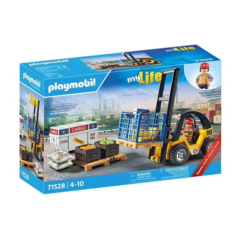 Forklift truck with cargo.