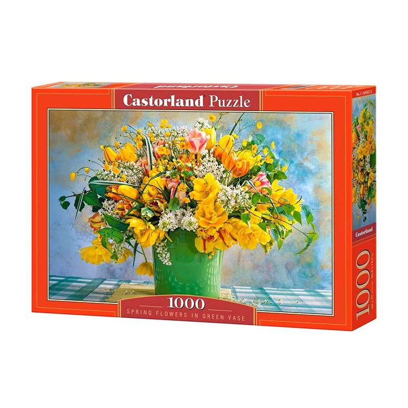 Spring flowers in green vase. 1000 pcs.