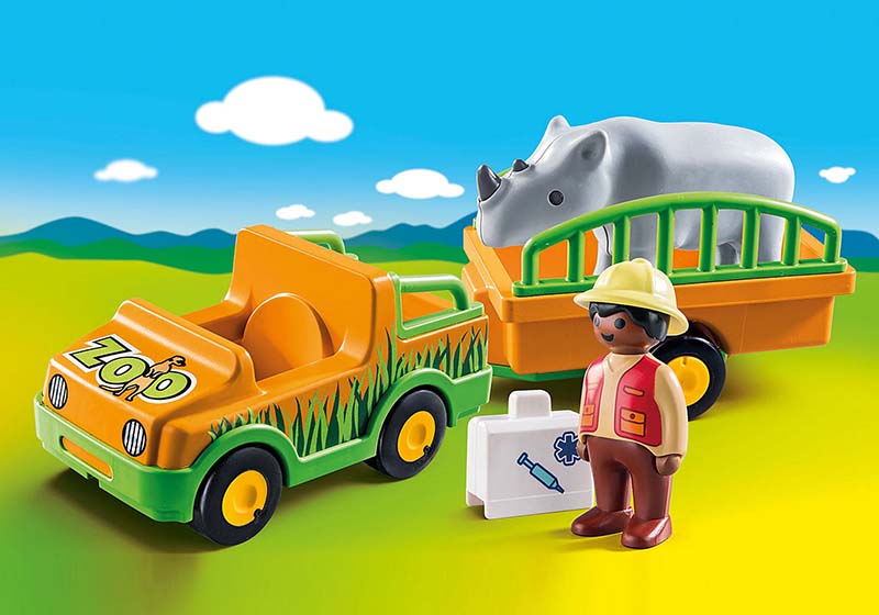 Vehículo del zoo con rinoceronte